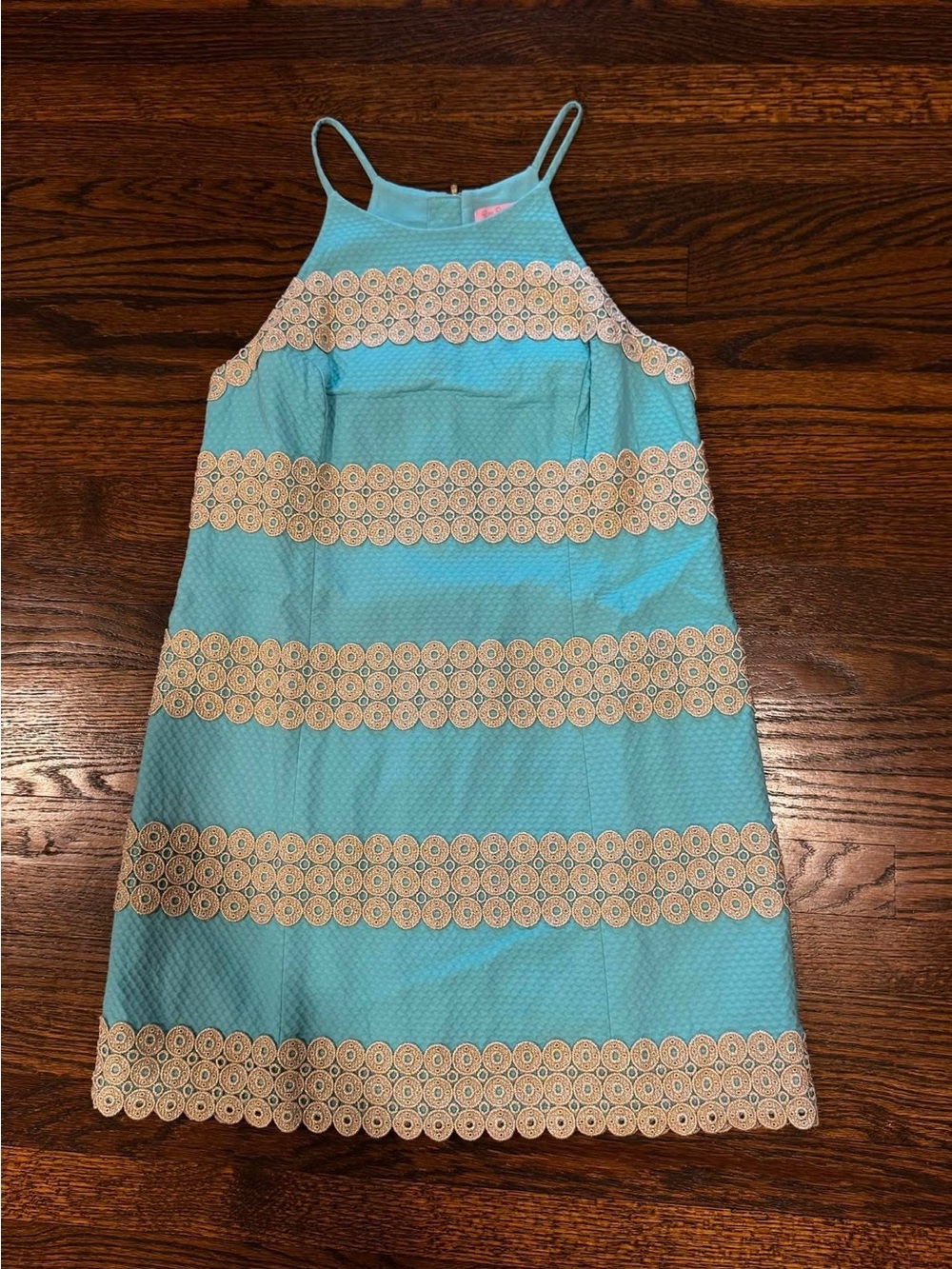 Lilly Pulitzer Annabelle Shift Dress in Aqua Blue with  Sleeveless Lace-Trim